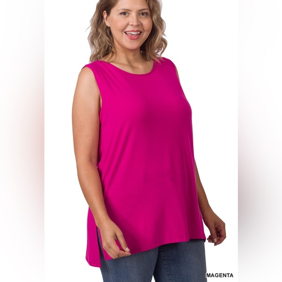 NWT! Clearance 🔥 Plus Magenta Sleeveless Side Slits Hi Lo Soft Comfy Top - Picture 1 of 1